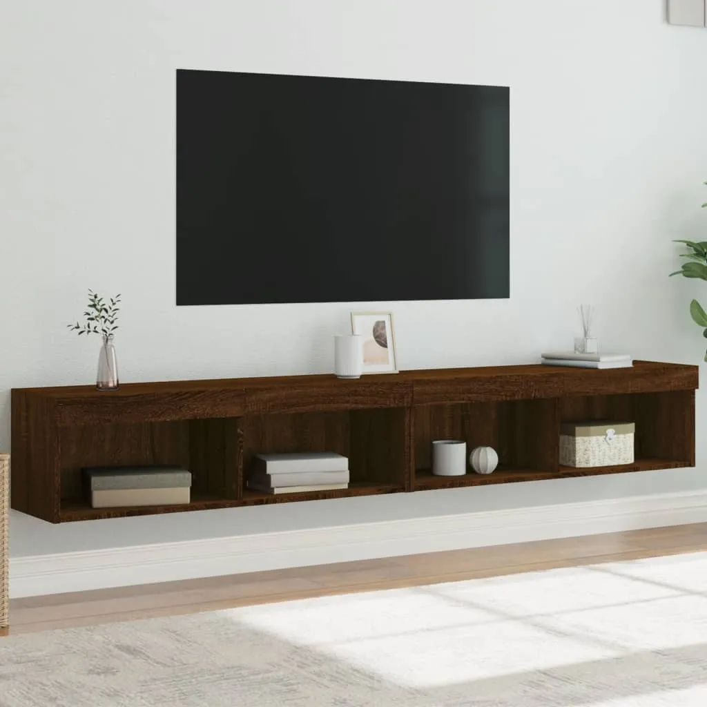 vidaXL Mobili Porta TV con Luci LED 2 pz Rovere Marrone 100x30x30 cm