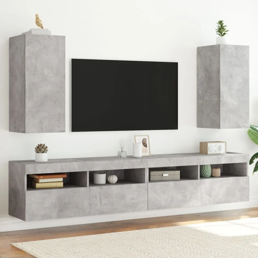 vidaXL Mobili TV a Parete con Luci LED 2pz Grigio Cemento 30,5x35x70cm