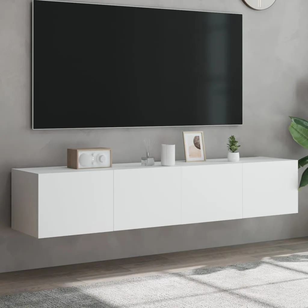 vidaXL Mobili TV a Parete con Luci LED 2pz Bianchi 80x35x31 cm