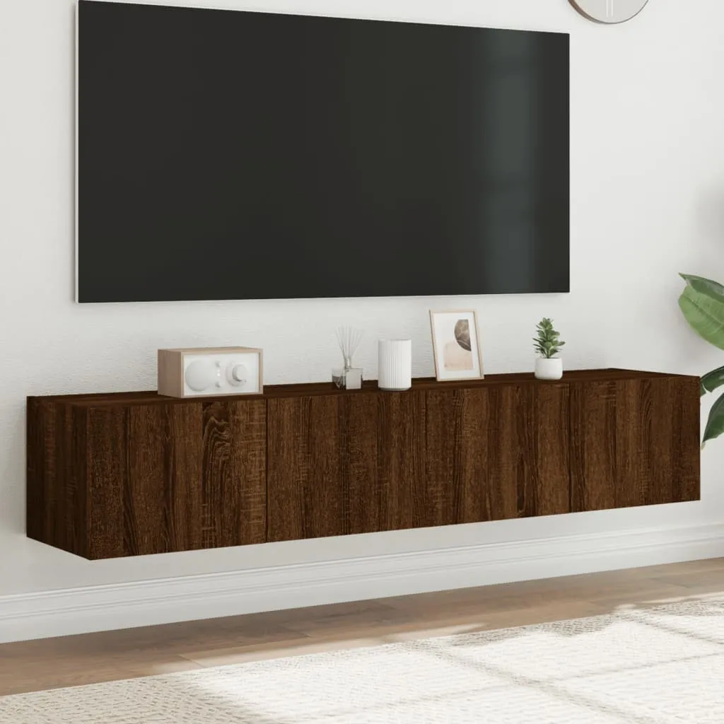 vidaXL Mobili TV a Parete con Luci LED 2pz Rovere Marrone 80x35x31 cm