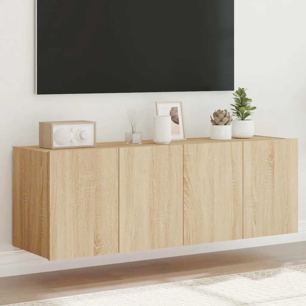 vidaXL Mobili TV a Parete con Luci LED 2pz Rovere Sonoma 60x35x41 cm