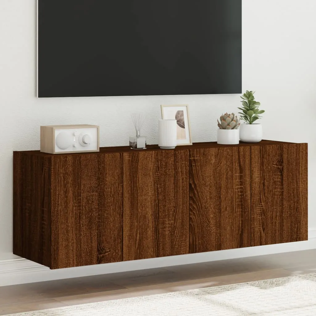 vidaXL Mobili TV a Parete con Luci LED 2pz Rovere Marrone 60x35x41 cm