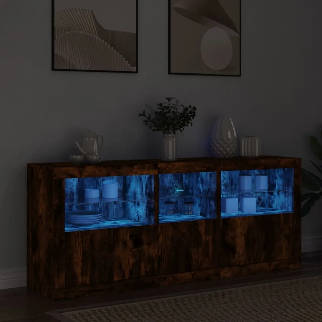 vidaXL Credenza con Luci LED Rovere Fumo 162x37x67 cm