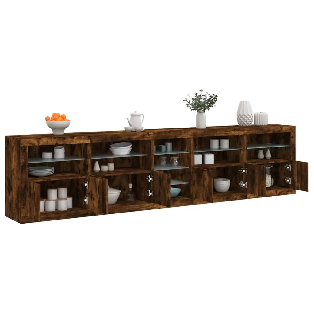 vidaXL Credenza con Luci LED Rovere Fumo 283x37x67 cm