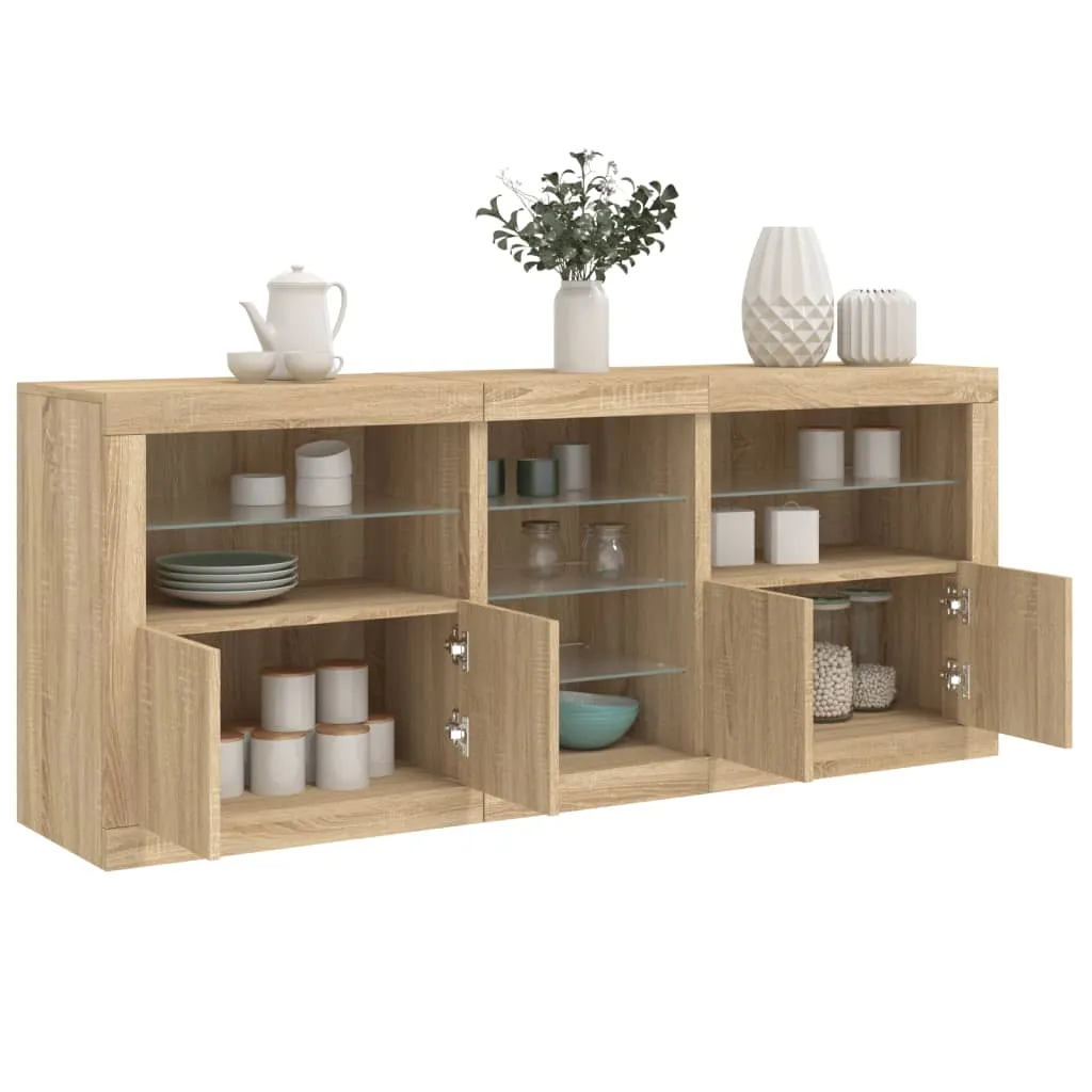 vidaXL Credenza con Luci LED Rovere Sonoma 181,5x37x67 cm