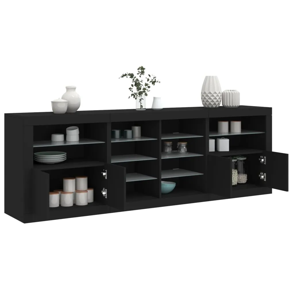 vidaXL Credenza con Luci LED Nera 202x37x67 cm