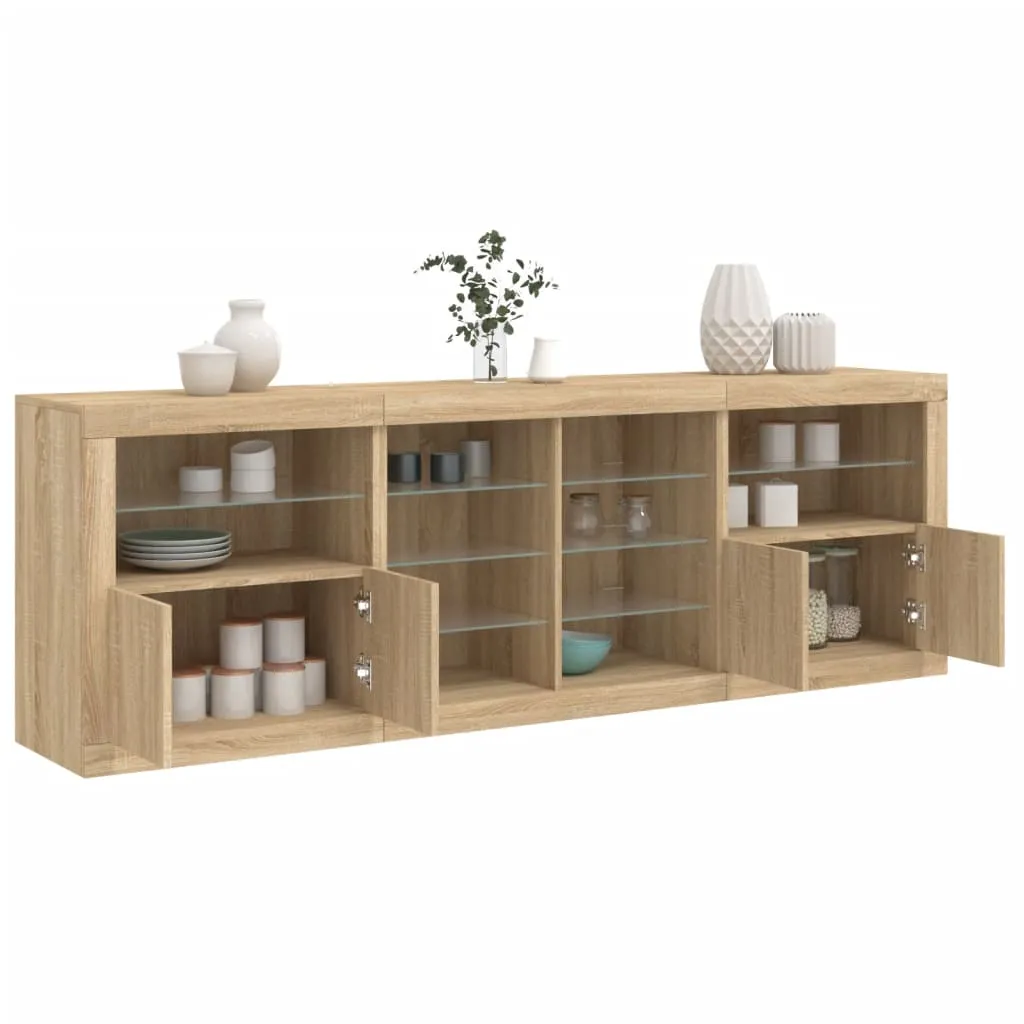 vidaXL Credenza con Luci LED Rovere Sonoma 202x37x67 cm