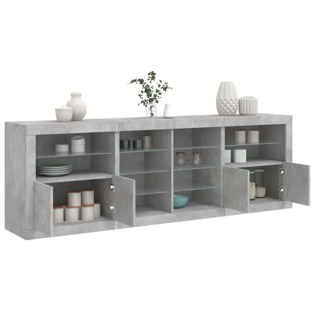 vidaXL Credenza con Luci LED Grigio Cemento 202x37x67 cm