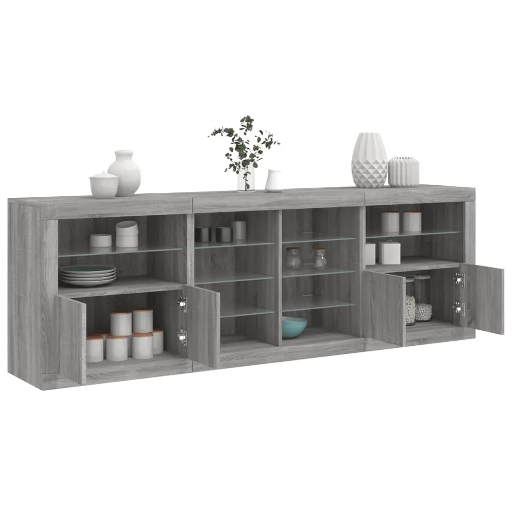 vidaXL Credenza con Luci LED Grigio Sonoma 202x37x67 cm