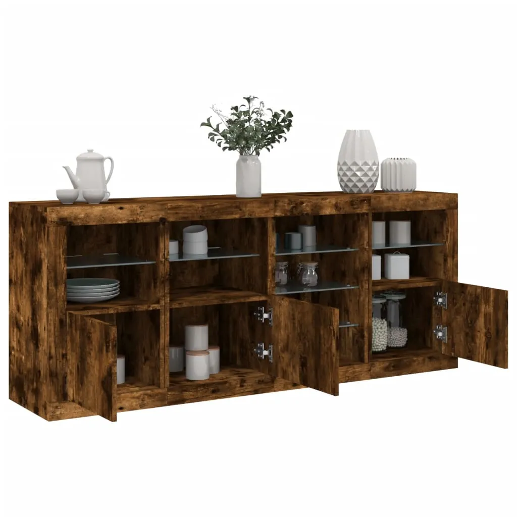 vidaXL Credenza con Luci LED Rovere Fumo 164x37x67 cm