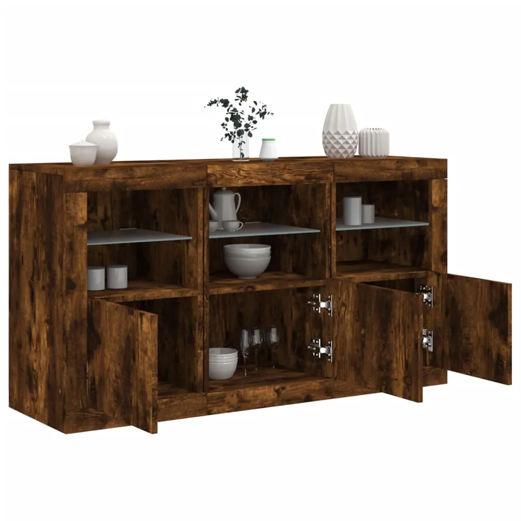 vidaXL Credenza con Luci LED Rovere Fumo 123x37x67 cm