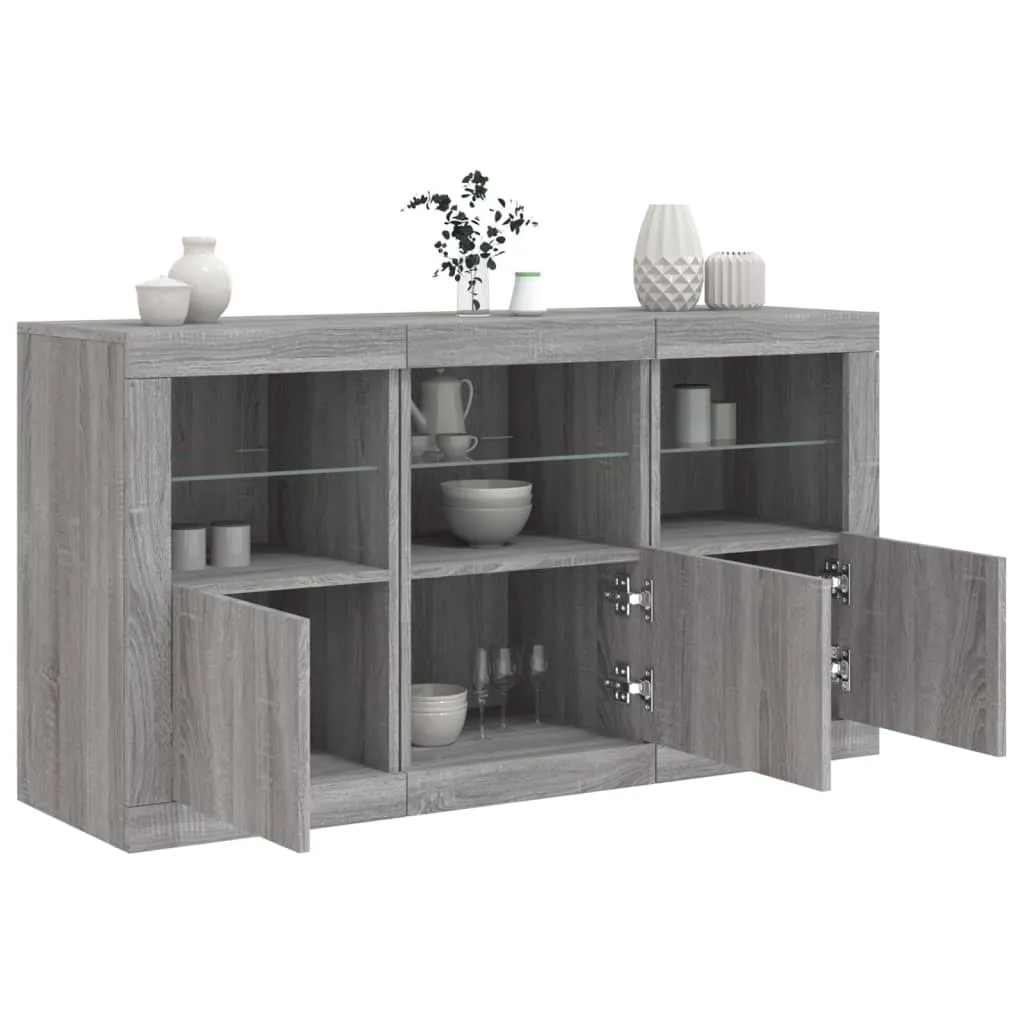 vidaXL Credenza con Luci LED Grigio Sonoma 123x37x67 cm