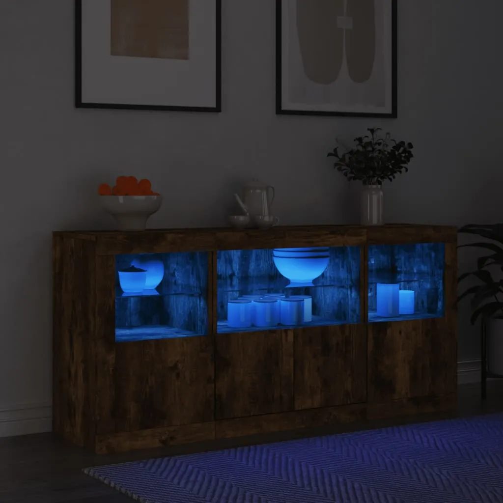 vidaXL Credenza con Luci LED Rovere Fumo 142,5x37x67 cm