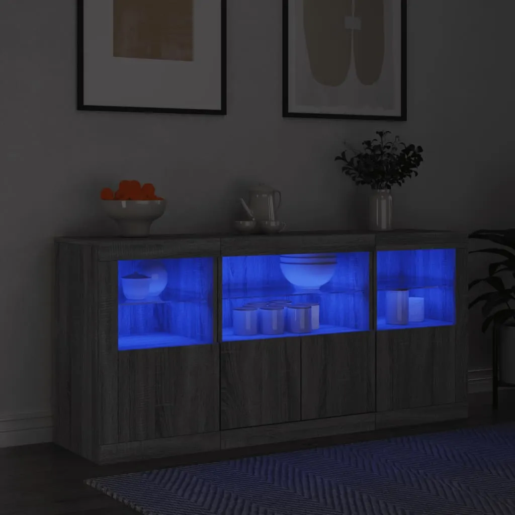 vidaXL Credenza con Luci LED Grigio Sonoma 142,5x37x67 cm