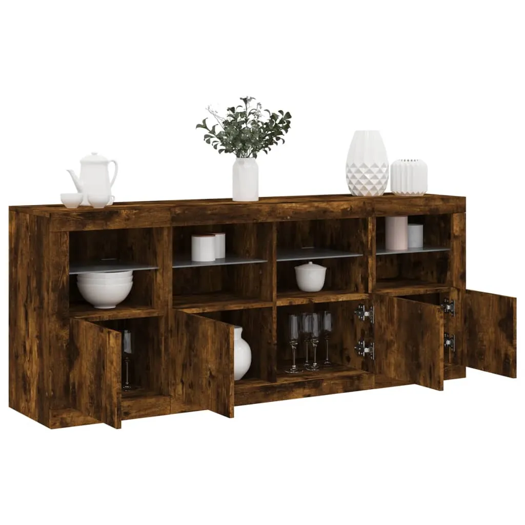 vidaXL Credenza con Luci LED Rovere Fumo 163x37x67 cm