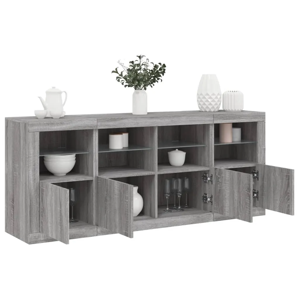 vidaXL Credenza con Luci LED Grigio Sonoma 163x37x67 cm