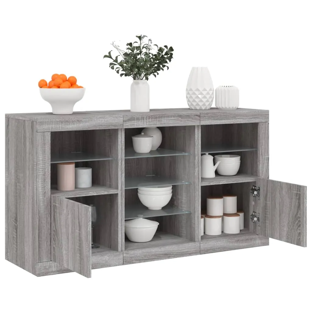 vidaXL Credenza con Luci LED Grigio Sonoma 123x37x67 cm