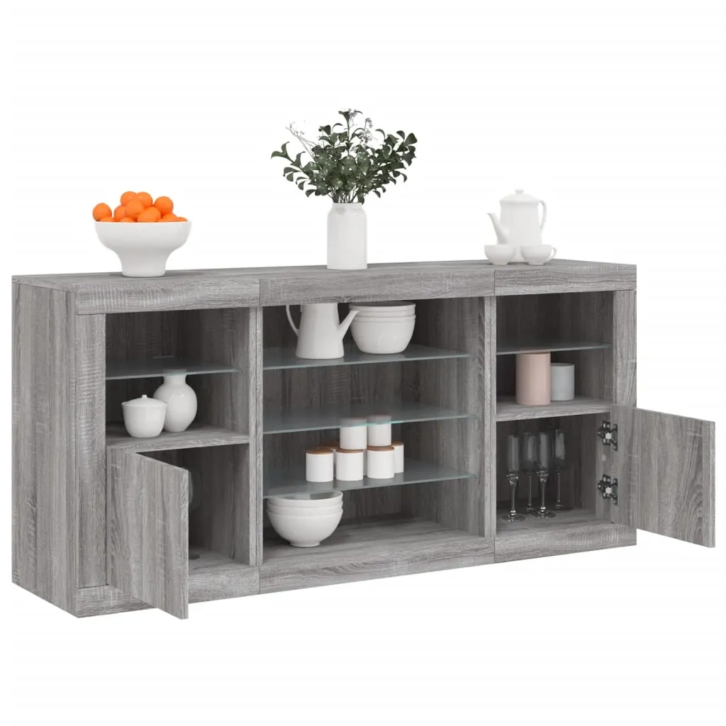 vidaXL Credenza con Luci LED Grigio Sonoma 142,5x37x67 cm