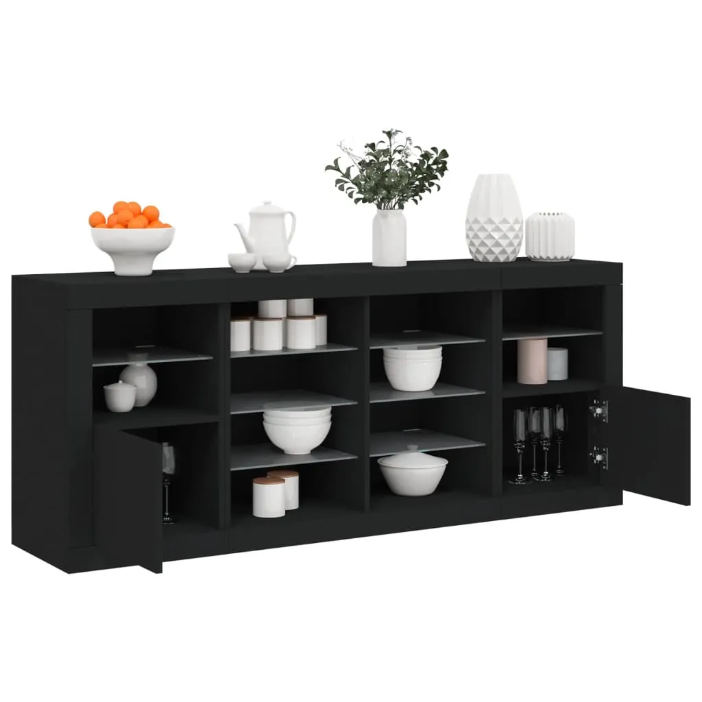 vidaXL Credenza con Luci LED Nera 163x37x67 cm