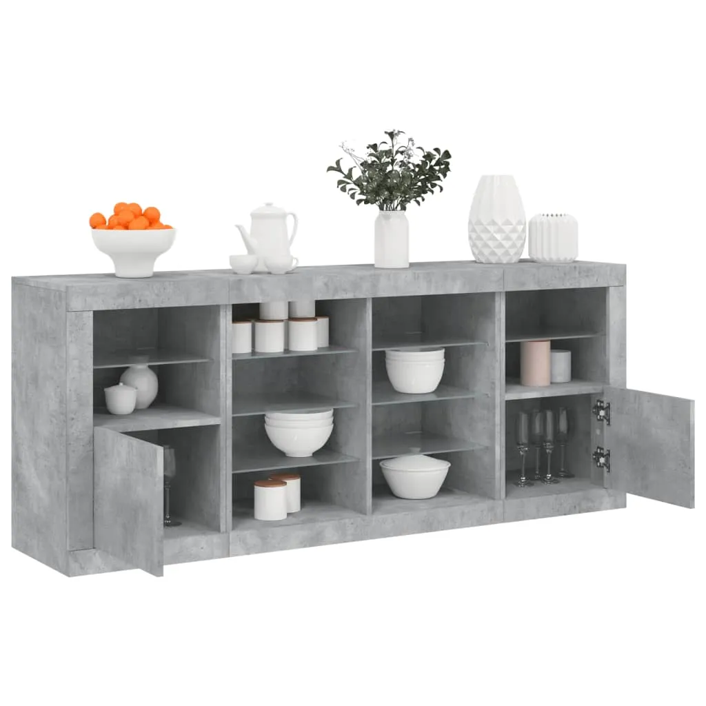 vidaXL Credenza con Luci LED Grigio Cemento 163x37x67 cm