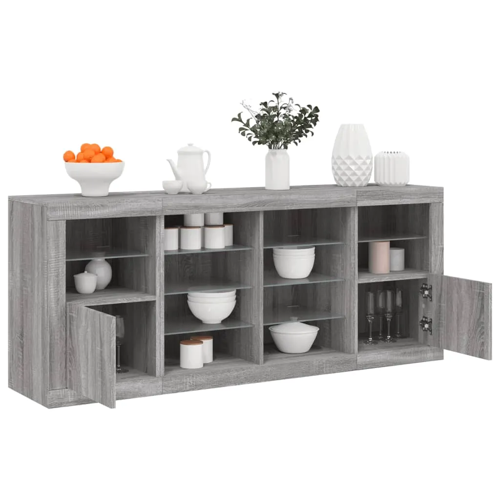 vidaXL Credenza con Luci LED Grigio Sonoma 163x37x67 cm