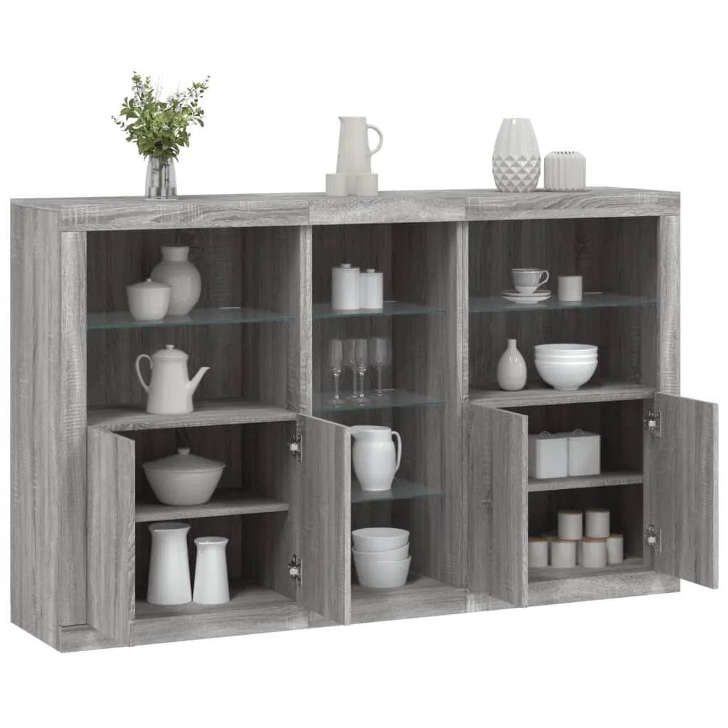 vidaXL Credenza con Luci LED Grigio Sonoma 162x37x100 cm