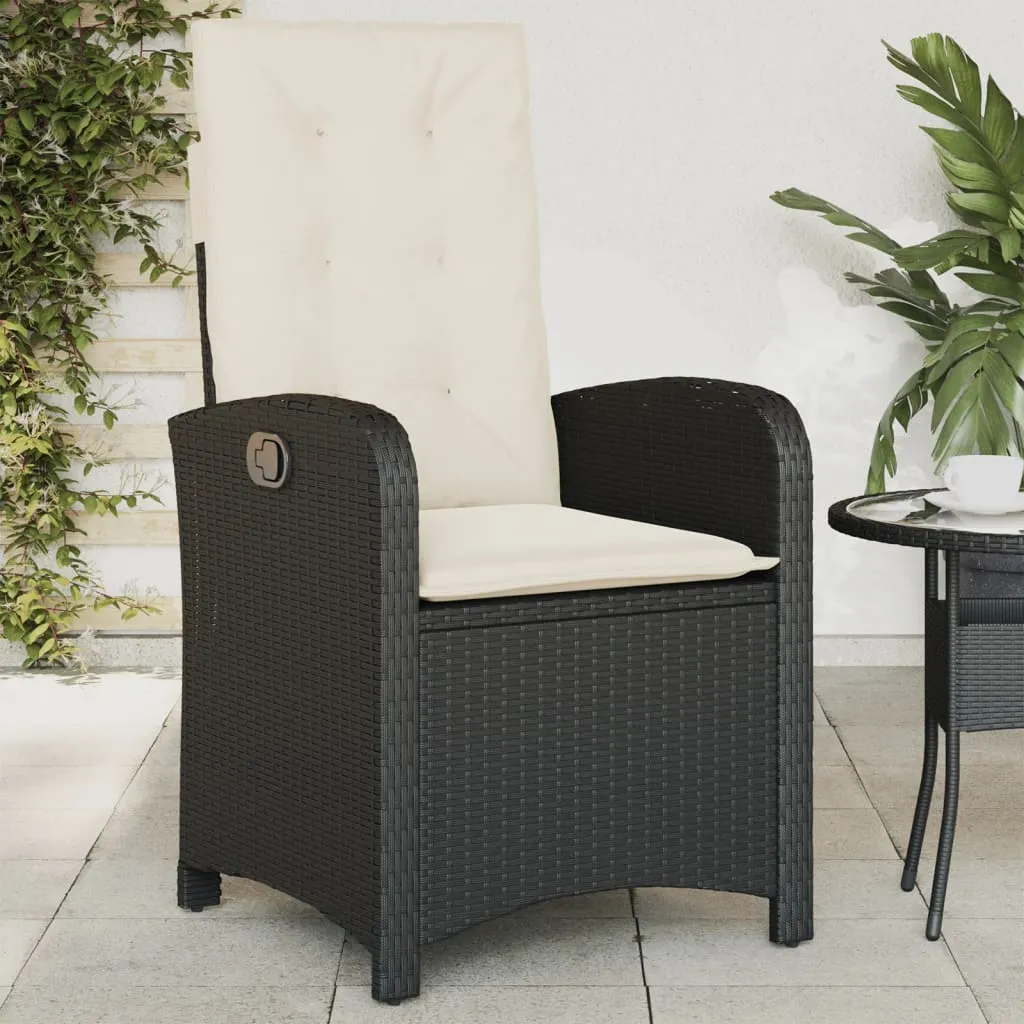 vidaXL Sedia Reclinabile da Giardino con Cuscini Nera in Polyrattan