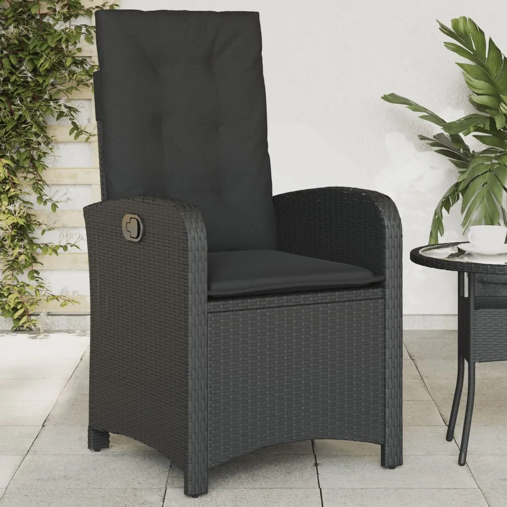 vidaXL Sedia Reclinabile da Giardino con Cuscini Nera in Polyrattan