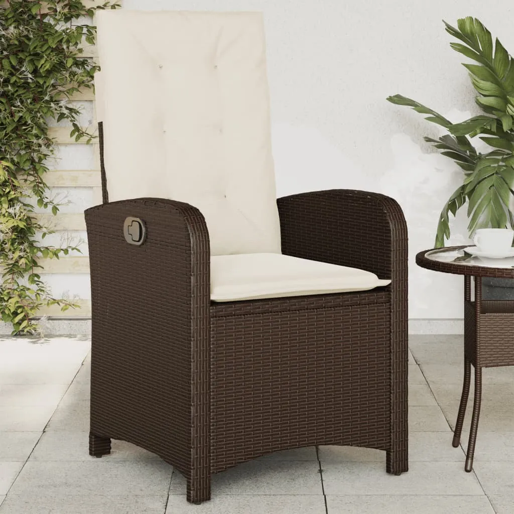 vidaXL Sedia Reclinabile da Giardino con Cuscini Marrone in Polyrattan