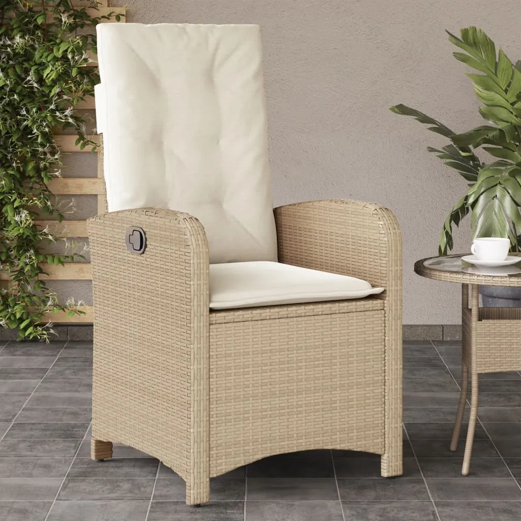 vidaXL Sedia Reclinabile da Giardino con Cuscini Beige in Polyrattan