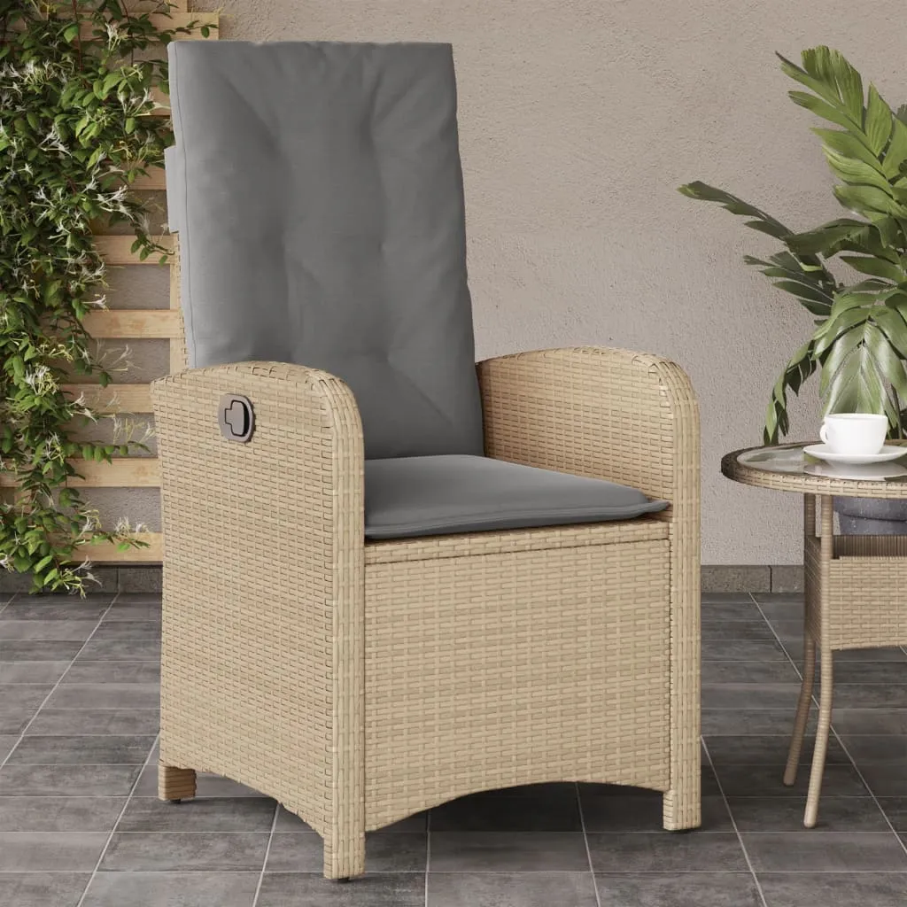 vidaXL Sedia Reclinabile Giardino con Cuscini Beige Misto Polyrattan