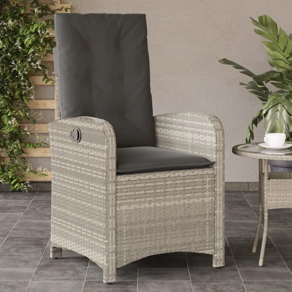 vidaXL Sedia Reclinabile Giardino con Cuscini Grigio Chiaro Polyrattan