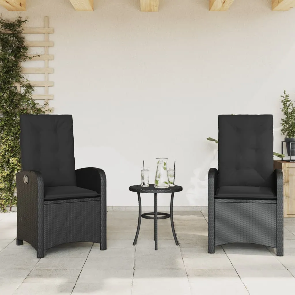 vidaXL Sedie da Giardino Reclinabili 2 pz con Cuscini Nero Polyrattan