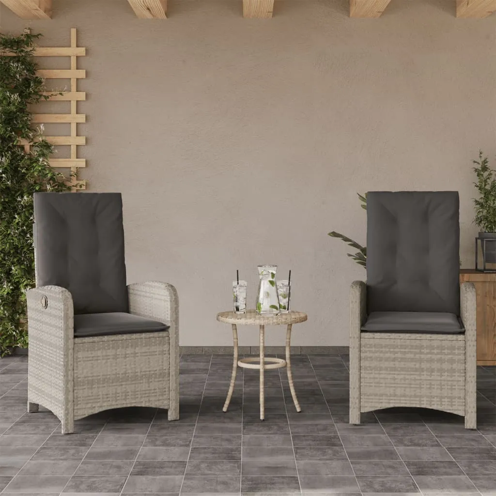 vidaXL Sedie Reclinabili Giardino 2pz Cuscini Grigio Chiaro Polyrattan