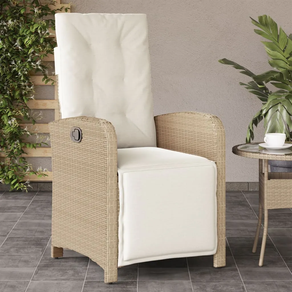 vidaXL Sedia Reclinabile da Giardino con Poggiapiedi Beige Polyrattan