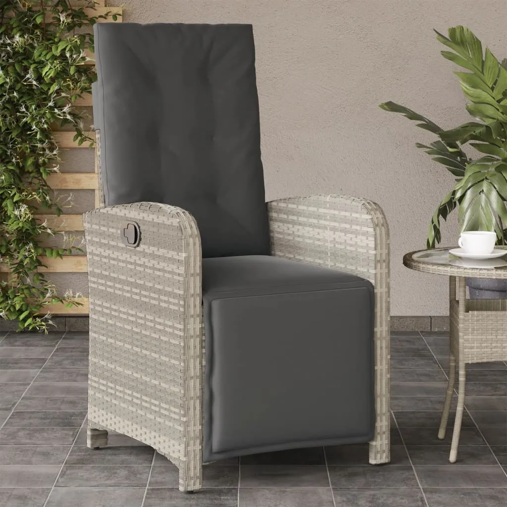 vidaXL Sedia Reclinabile Giardino Poggiapiedi Grigio Chiaro Polyrattan