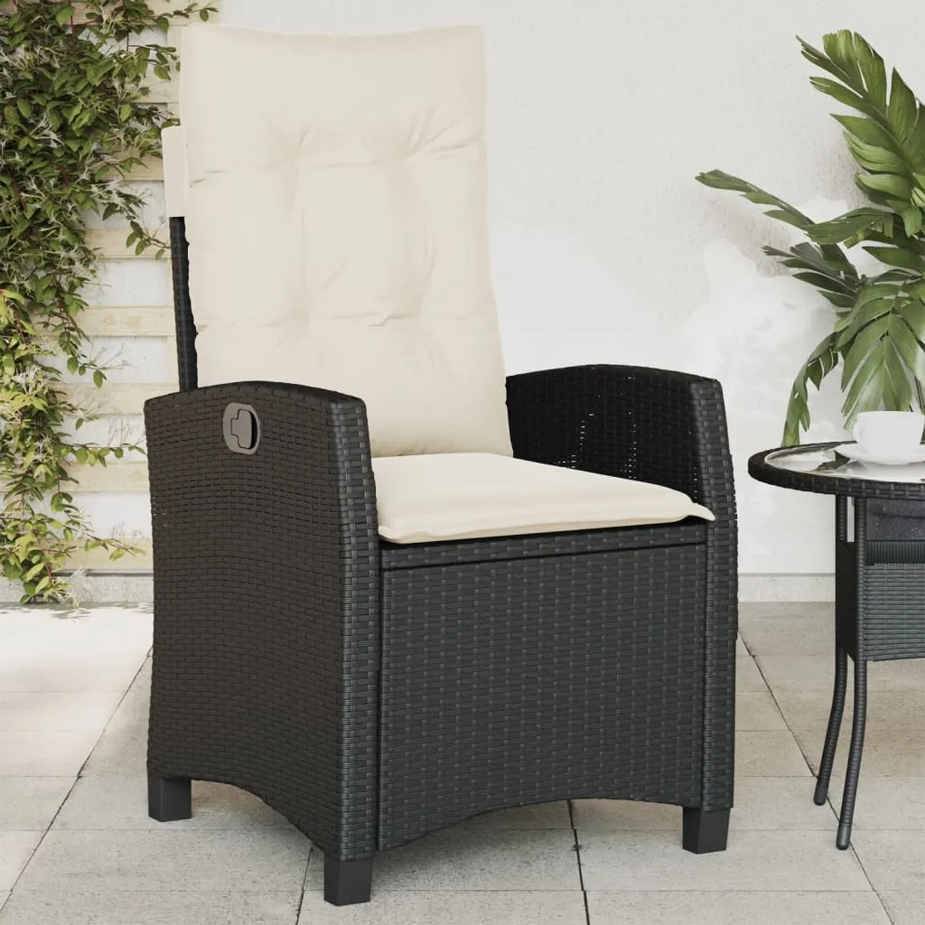 vidaXL Sedia Reclinabile da Giardino con Cuscini Nera in Polyrattan