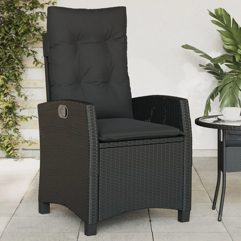 vidaXL Sedia Reclinabile da Giardino con Cuscini Nera in Polyrattan