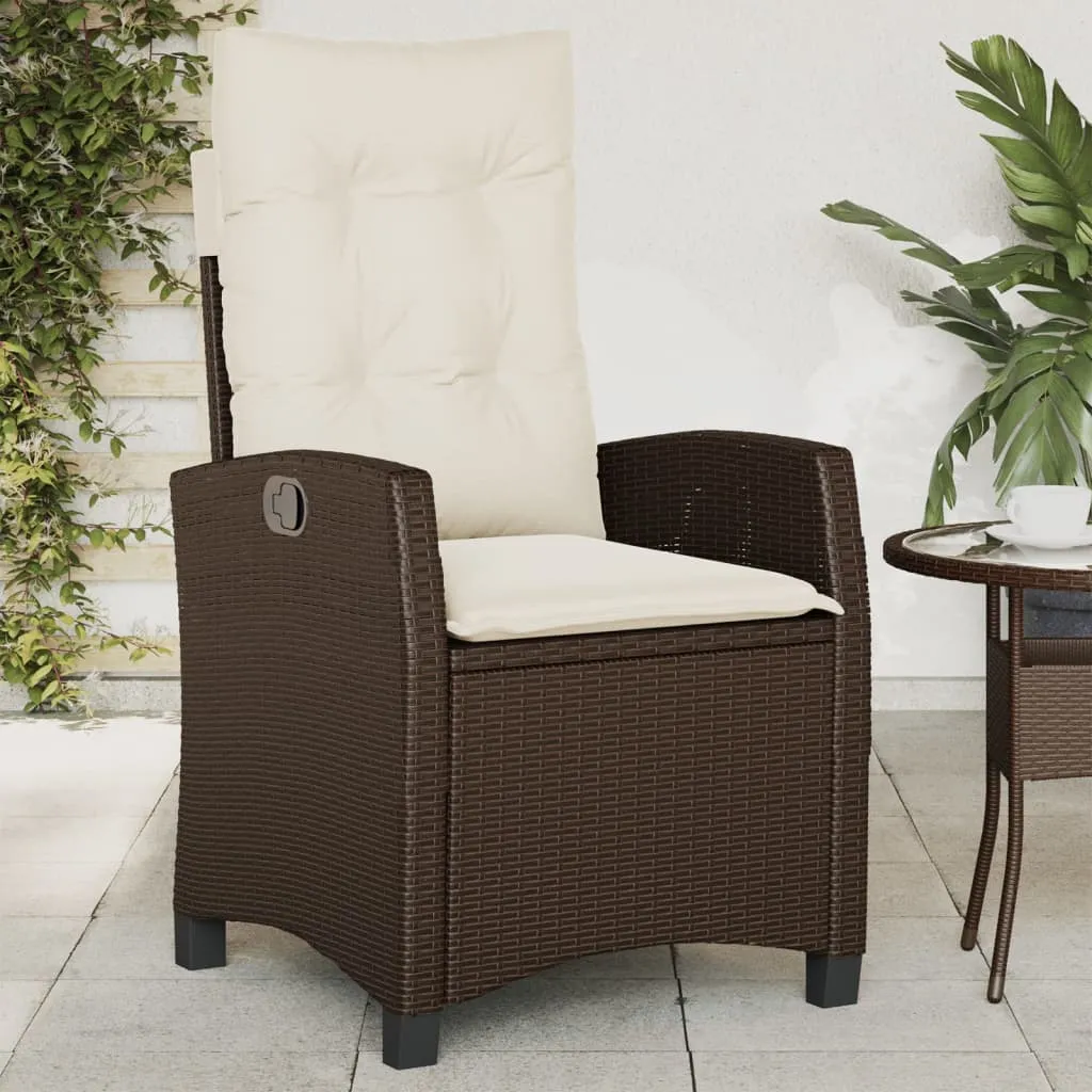 vidaXL Sedia Reclinabile da Giardino con Cuscini Marrone in Polyrattan