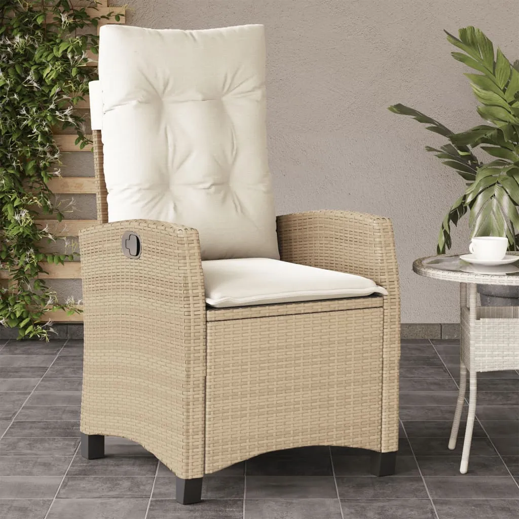 vidaXL Sedia Reclinabile da Giardino con Cuscini Beige in Polyrattan