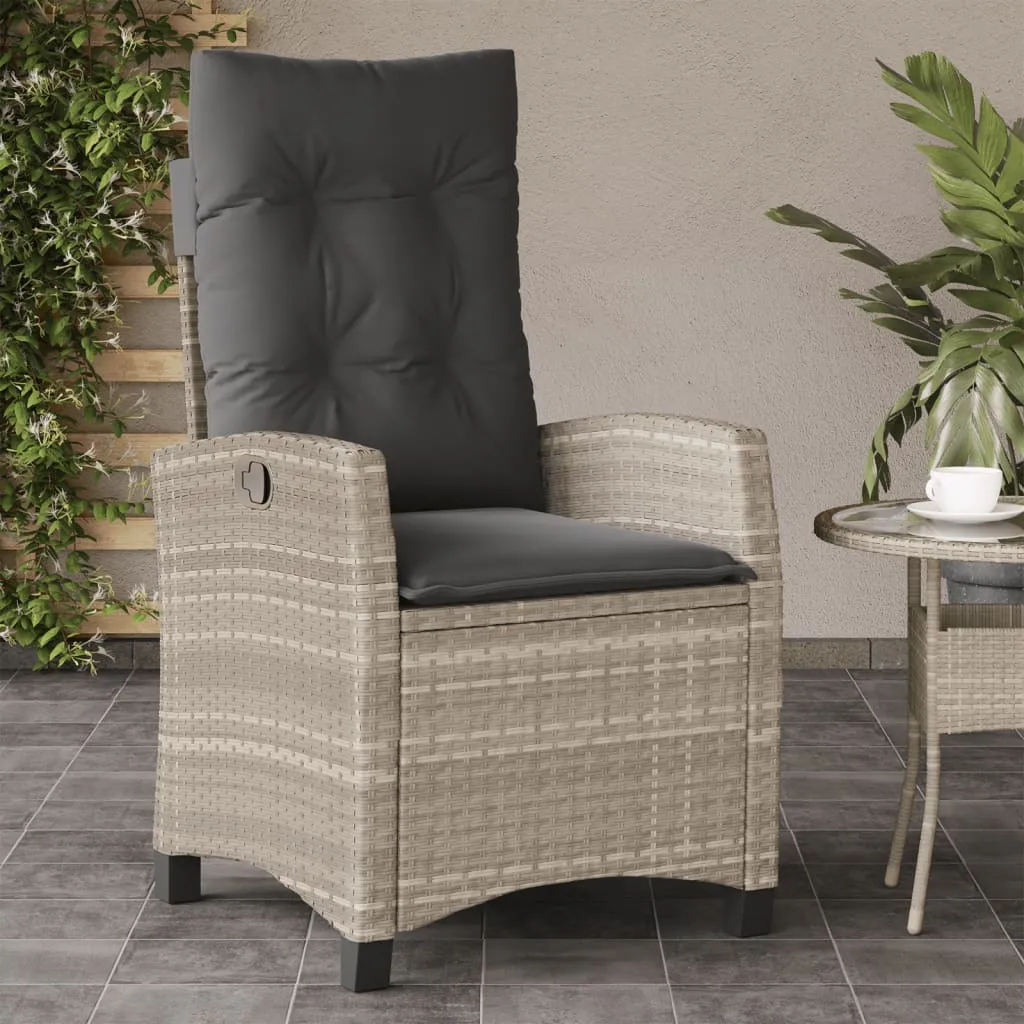 vidaXL Sedia Reclinabile Giardino con Cuscini Grigio Chiaro Polyrattan