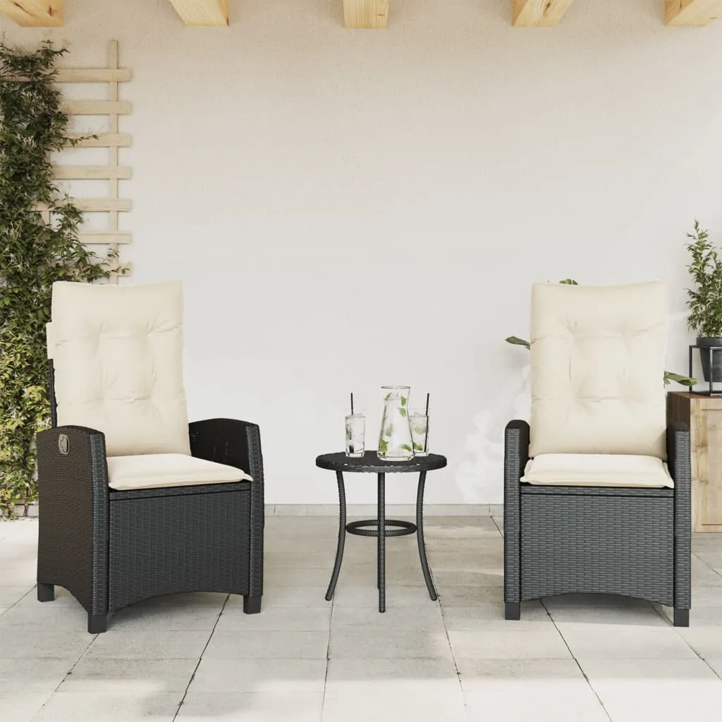 vidaXL Sedie Reclinabili da Giardino 2 pz con Cuscini Nero Polyrattan