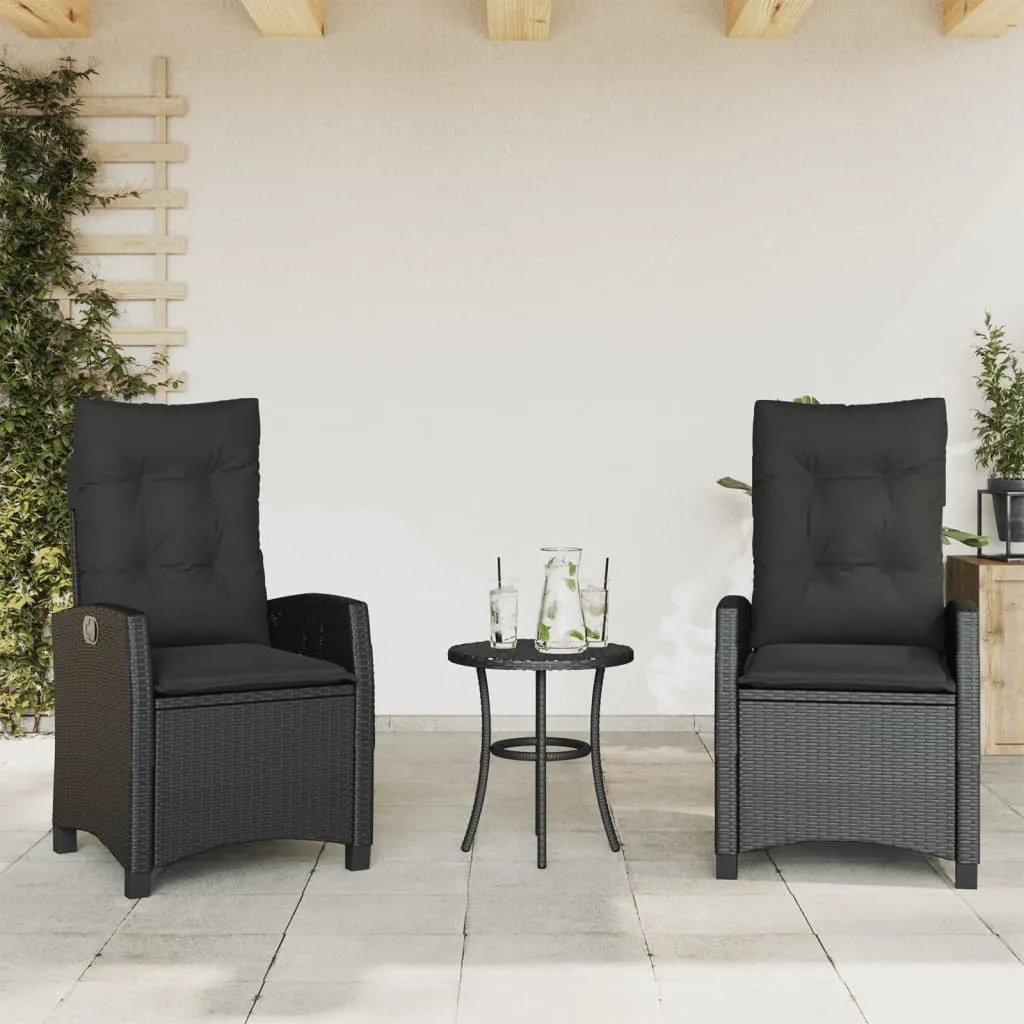 vidaXL Sedie Reclinabili da Giardino 2 pz con Cuscini Nero Polyrattan