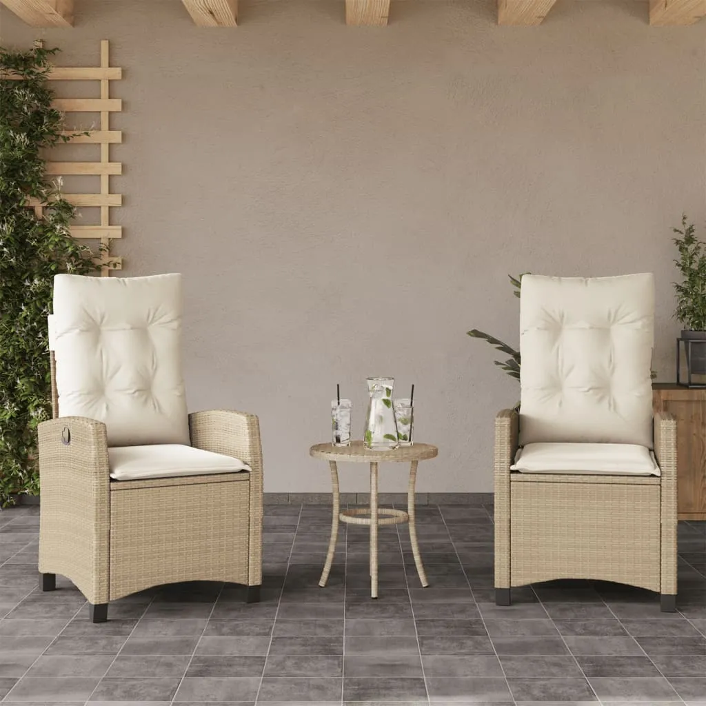 vidaXL Sedie Reclinabili da Giardino 2pz con Cuscini Beige Polyrattan