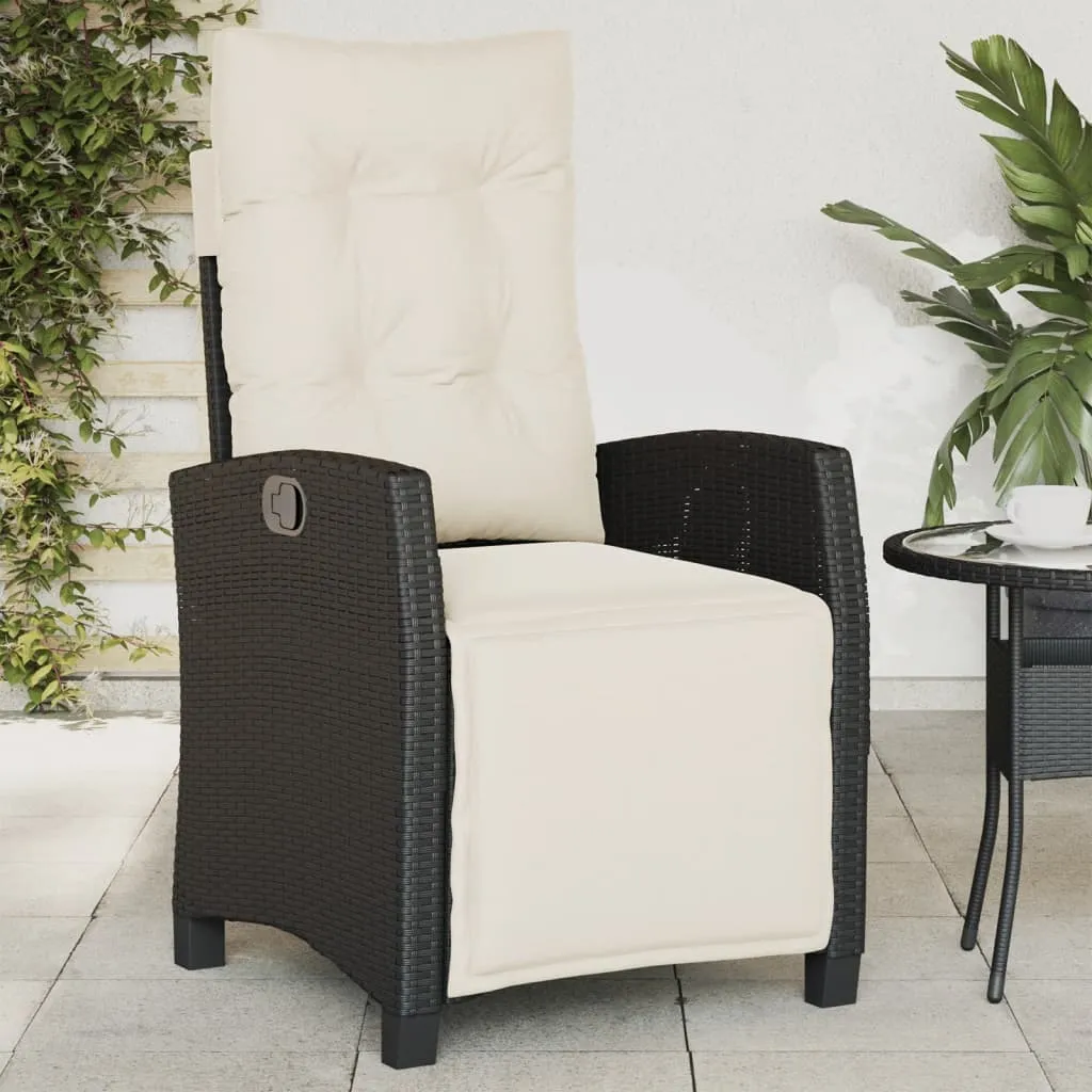 vidaXL Sedia Reclinabile da Giardino con Poggiapiedi Nera Polyrattan