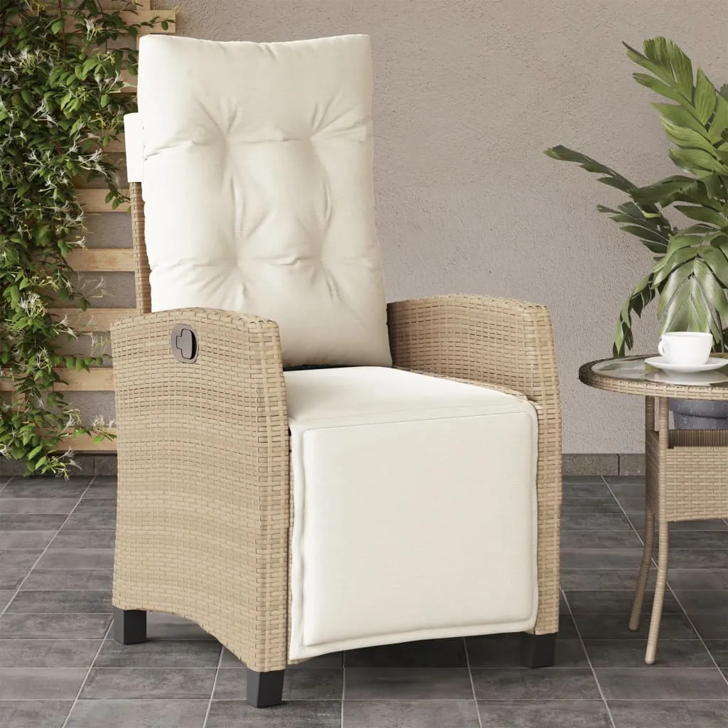 vidaXL Sedia Reclinabile da Giardino con Poggiapiedi Beige Polyrattan