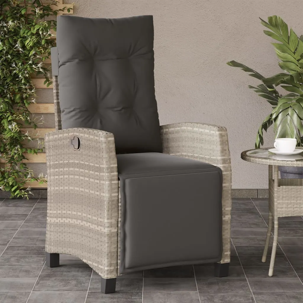 vidaXL Sedia Reclinabile Giardino Poggiapiedi Grigio Chiaro Polyrattan