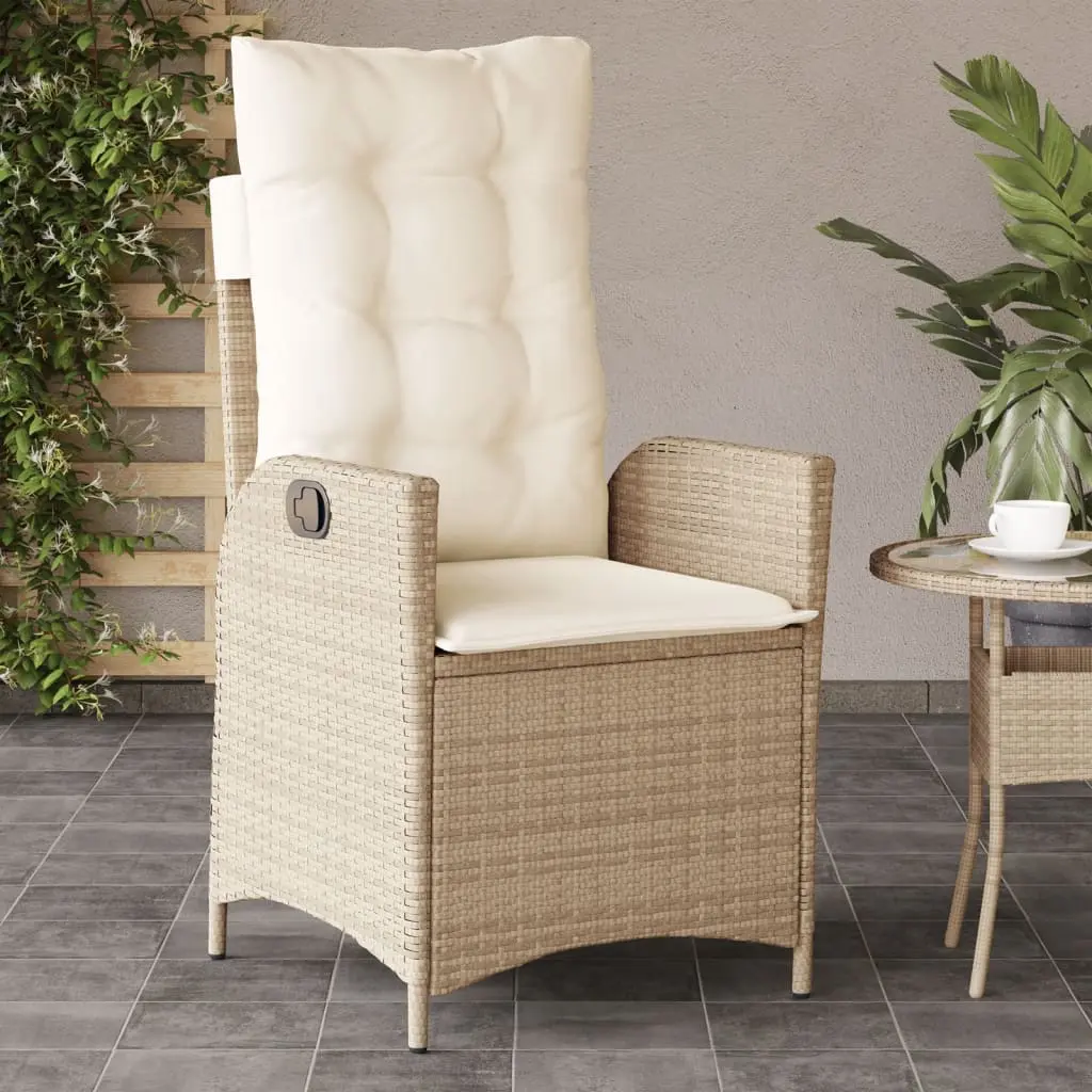 Sedia Reclinabile da Giardino con Cuscini Beige in Polyrattan