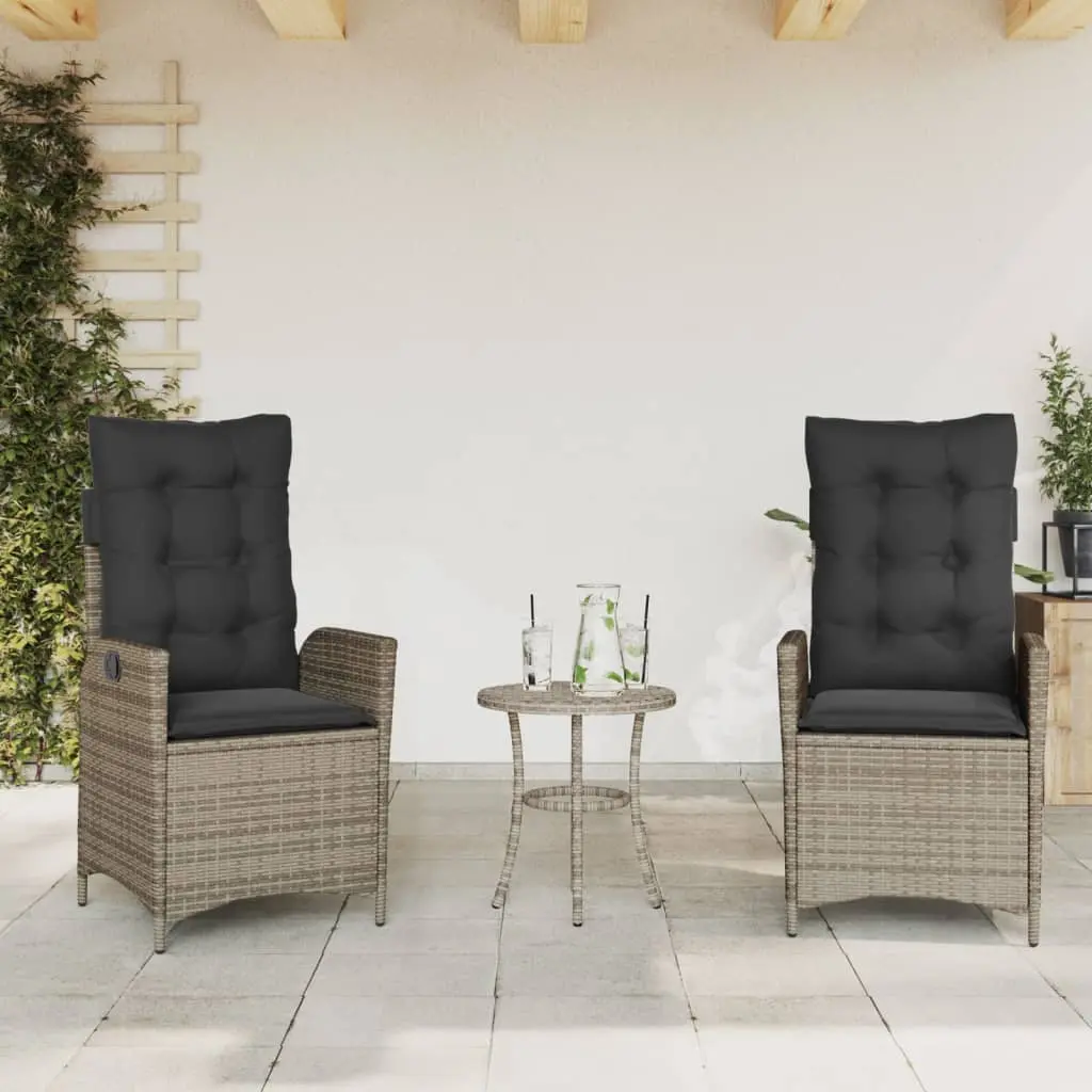 Sedie da Giardino Reclinabili 2 pz e Cuscini Grigio Polyrattan