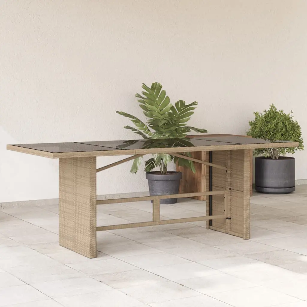 Tavolo da Giardino con Piano Vetro Beige 190x80x74cm Polyrattan